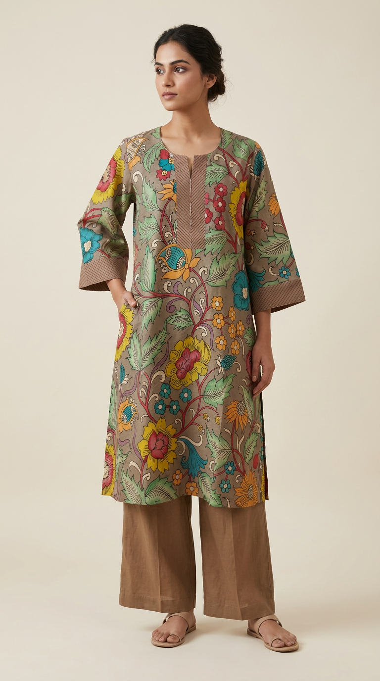 Nellore Silk Pen Kalamkari Kurta Set Paradise