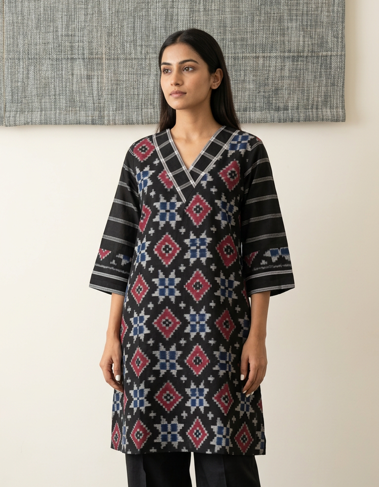 Handloom Ikkat Cotton Kurta Set Terra