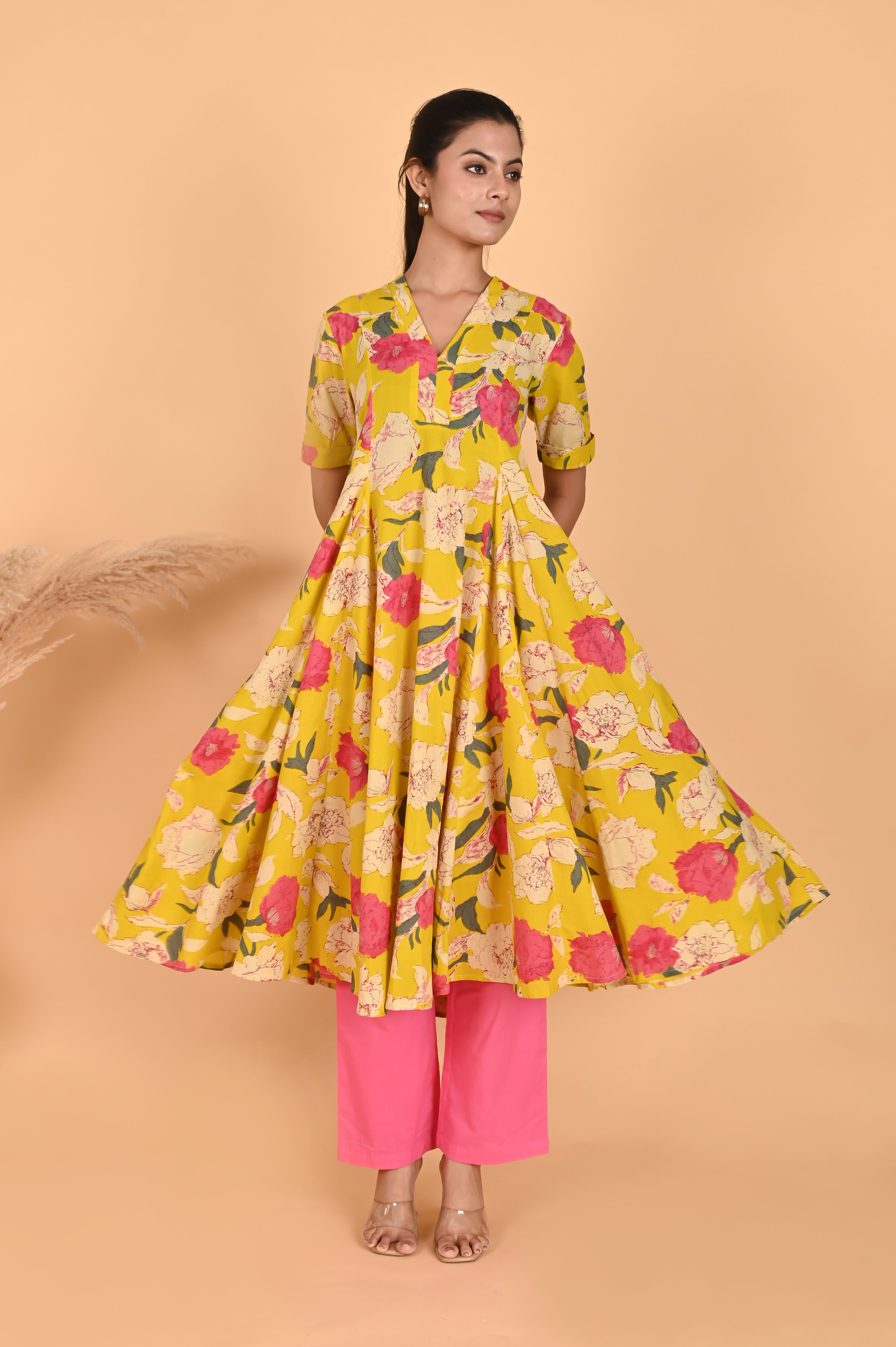Serena Peach Yellow Kurta Set