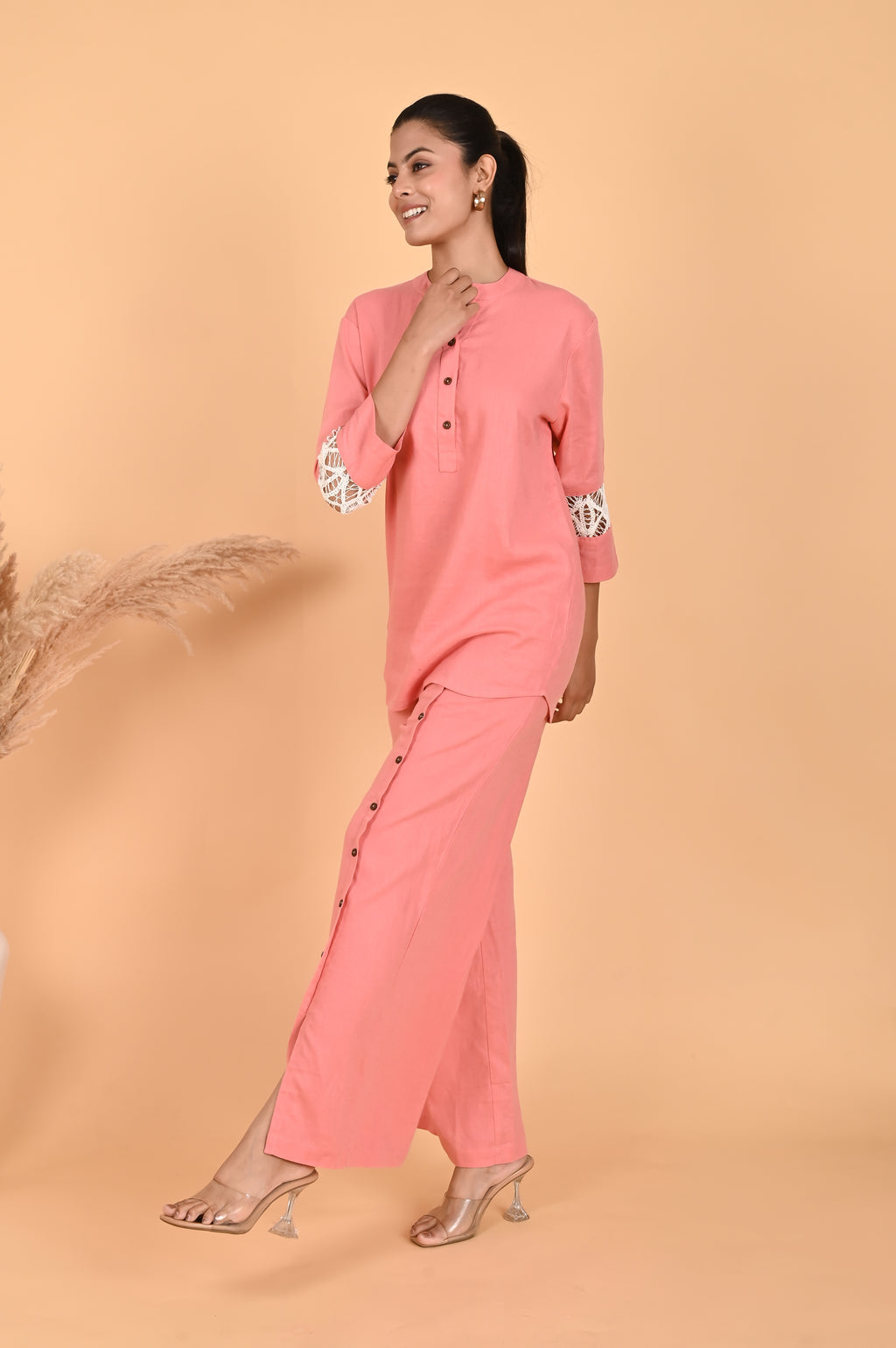 Isha Lace Co-ord Set Peach