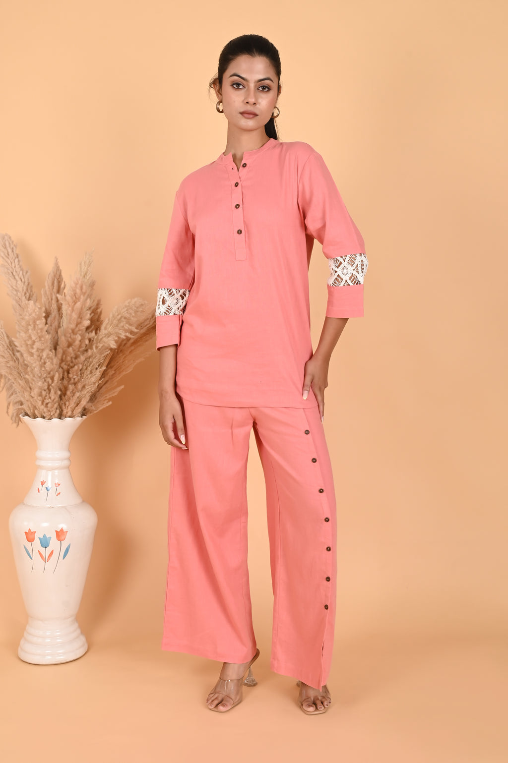 Isha Lace Co-ord Set Peach