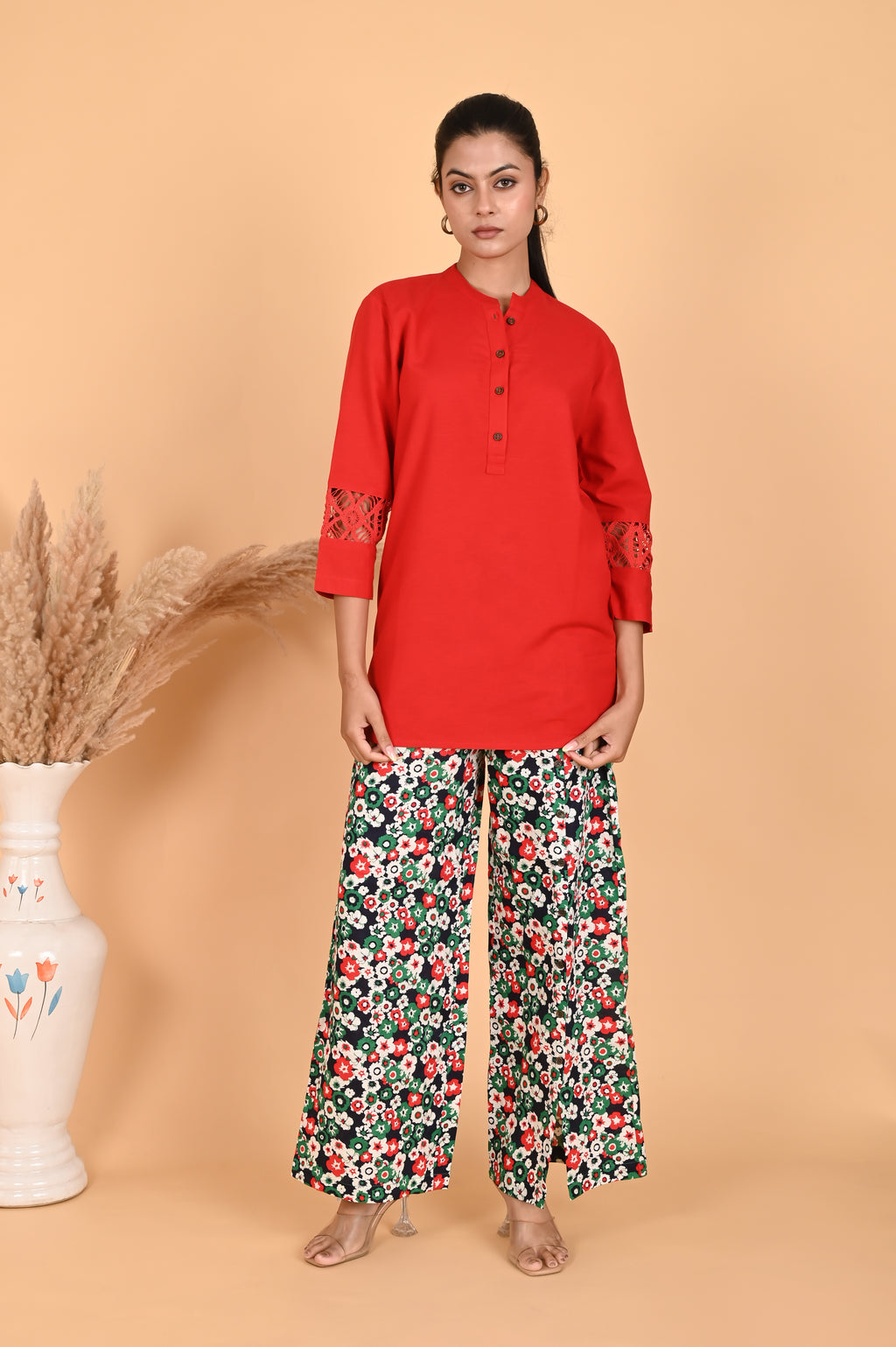 Isha Lace Co-ord Set Red