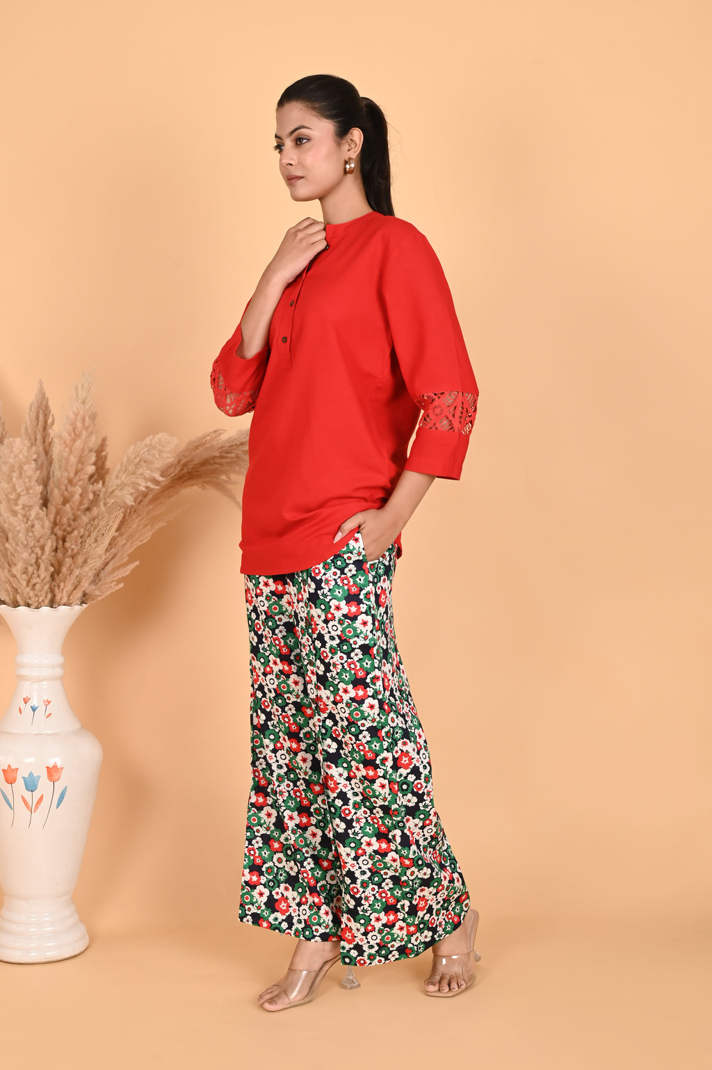 Isha Lace Co-ord Set Red