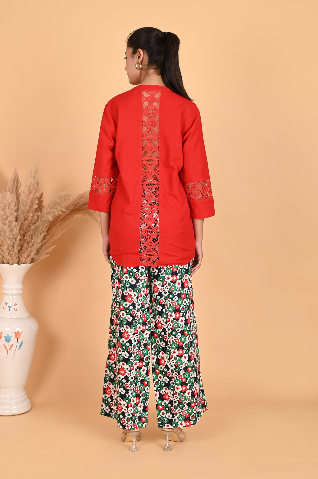 Isha Lace Co-ord Set Red