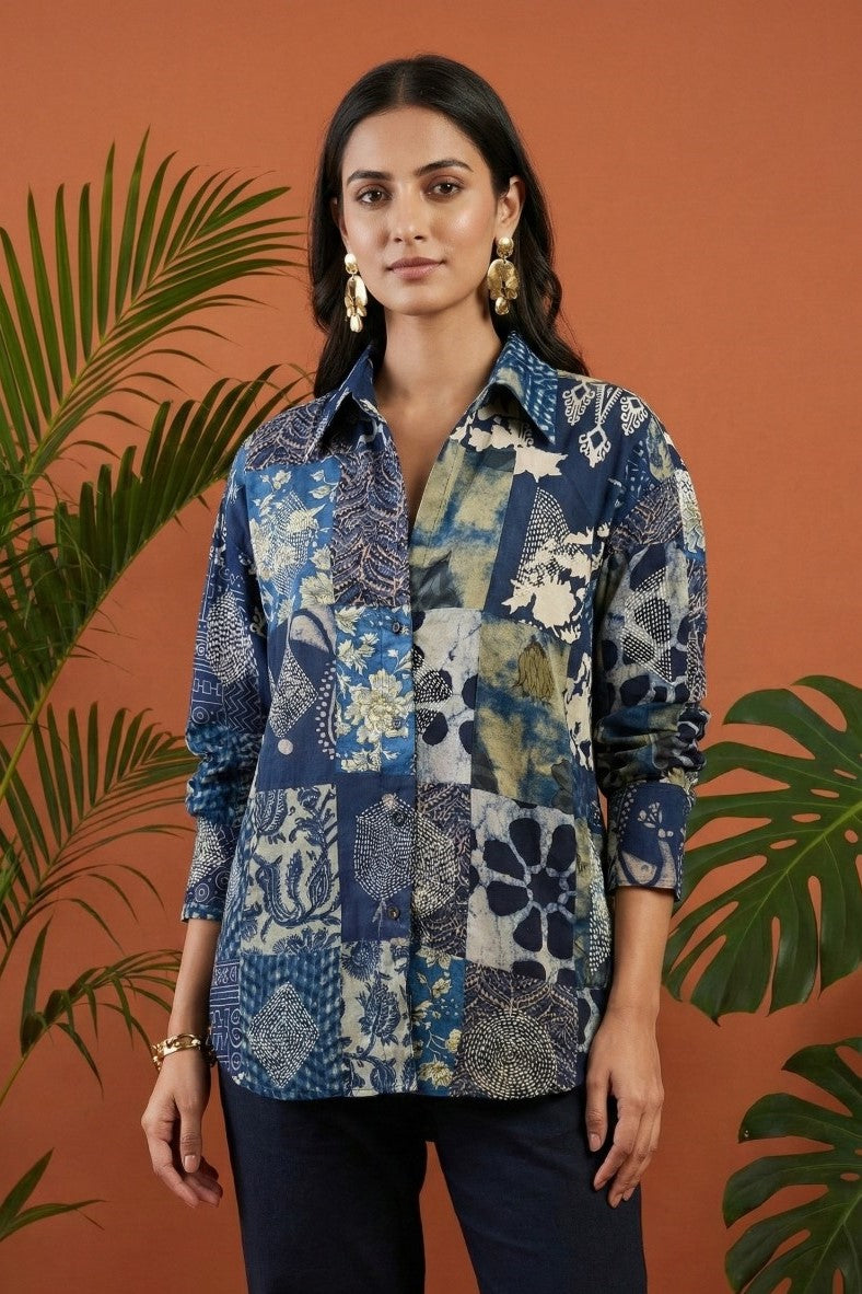 Reiko Blue Kantha Shirt