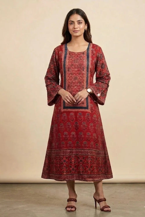 Cotton Linen Printed Shirt Dress featuring A-line fit, collar detailing and printed linen border.