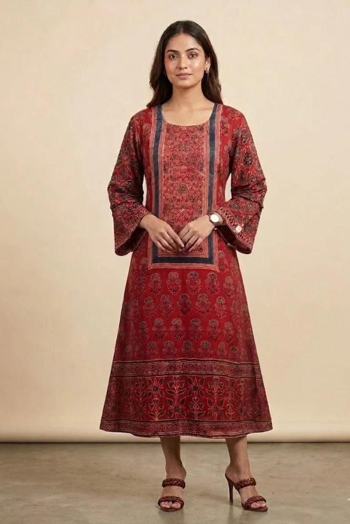 Cotton Linen Printed Shirt Dress featuring A-line fit, collar detailing and printed linen border.