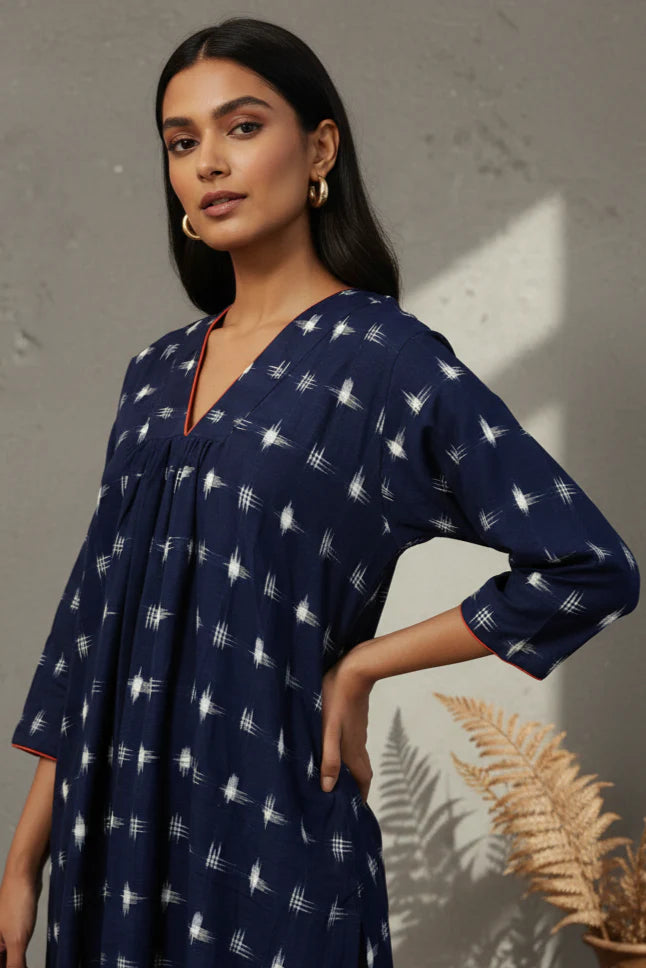 Silver Stripe Linen Co-ord Set with relaxed sleeves and straight-fit pants.