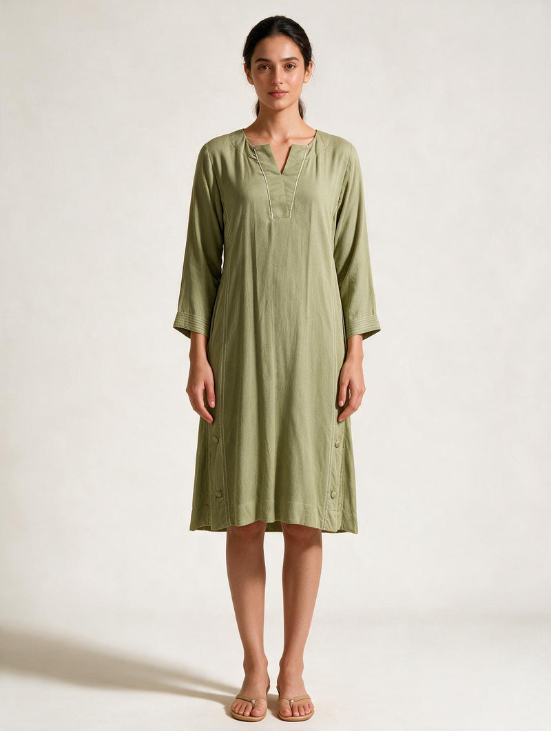 Modal Silk Ajrakh Kaftan Kurta Set with zari highlighted motifs and contrast detailing.