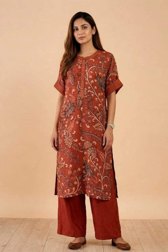 Handloom Ikkat Cotton Open Jacket with all-over stitch line detailing and relaxed silhouette.