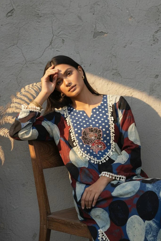 Kalamkari Jumpsuit with Ikkat Cotton Jacket featuring lined finish and front pockets.